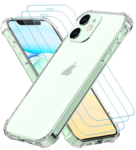 Totill Cover per iPhone 11 con 3 Pezzi Vetro Temperato, Custodia Antiurto Trasparente per Assorbimento degli Urti con Paraurti in TPU Morbido Sottile Case
