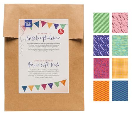 Geschenktütchen - Farbenspiel - 40 bunte Papiertütchen/Flachbeutel mit 8 verschiedenen Designs