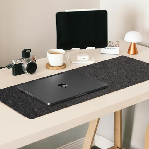 Modern Nest Filz-Schreibtischunterlage groß in Dunkelgrau, rutschfestes, großes Mauspad, wasserabweisende Filz-Schreibtischunterlage, Schutzunterlage für Tastatur und Maus, Laptop und Computer