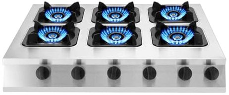 oiakus Table de Cuisson à Gaz avec 6 Brûleurs - Table de Cuisson Encastrable en Acier Inoxydable au GPL, Allumage Électronique Pulsé - pour Usage Domestique et Professionnel