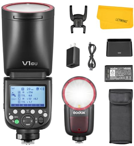Godox V1 V1-C V1C Flash for Canon, 2.4G TTL Round Head Camera Flash Speedlite for Canon HSS 1/8000s, 2980mAh Rechargable Li-ion Battery, Approx.480 Full Power Flashes, LED Modeling Lamp(USA Version)