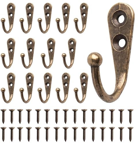 JOYIAL 15 ganchos clásicos de metal, ganchos de pared vintage de bronce con diseño de hierro fundido antiguo, ganchos para ropa y sombreros con tornillos, percheros multiusos para diferentes artículos