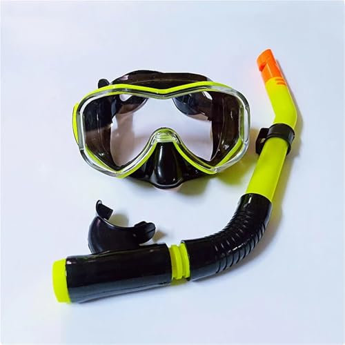 CQJJXKYC Tauchmasken Schnorchelmaske Schnorchel Set Volle Gesicht Maske Tauchen Brille Ausrüstung Tiefsee Anzug Voll Gehärtetem Glas Trocken Tauchen(Yellow)