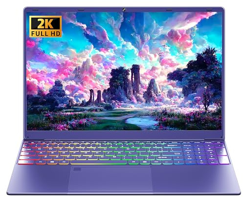 Nmybwo computadora portátil morado de 16 pulgadas, 12G LPDDR5 RAM 512GB NVMe SSD Alder Lake N95 CPU, 2K FHD (1920 x 1200) visualización IPS retroiluminada a color KB/huella dactilar/Win 11 Pro PC para