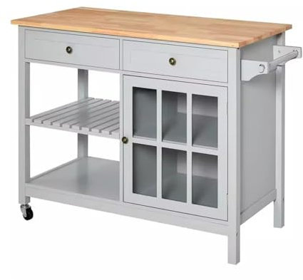 Carrello mobile da cucina a isola con ruote bloccabili e tagliere staccabile tavolo alto compatto con bar e armadietto per piccoli spazi, ideale per uso domestico