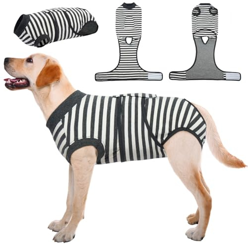 Kuoser Op Body Hund Hündin & Rüde, Hundebody Nach Op, Grau Streifen 2XL | Atmungsaktiver Hundebody Nach OP & Kastration für Rüde & Hündin, Alternative zu E-Halsband, Anti-Wundlecken
