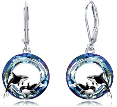 Killerwal-örhängen för kvinnor, 925 sterlingsilver, mördvalsörhängen med kristaller, havsdjurssmycken, presenter till kvinnor