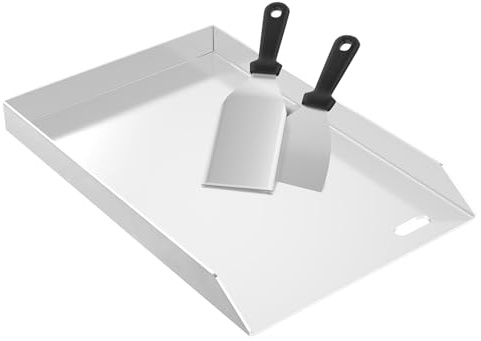 Froadp Grillplatta i rostfritt stål | 30 x 45 x 4 cm universell BBQ plancha med oljeränna | BBQ plancha för gas och kolgrill | grilltillbehör inkl. 2 spatlar