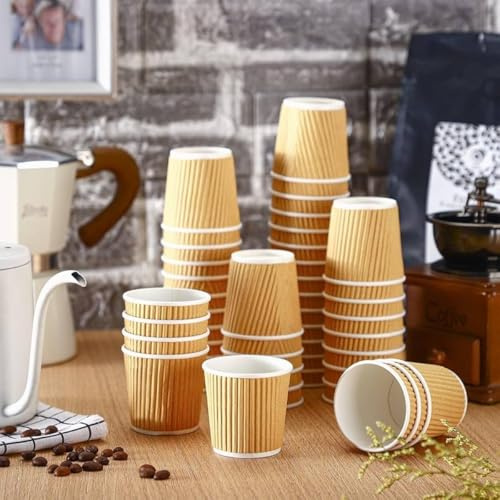 HOT BARGAINS Kraft Paper Coffee Cups 4oz/120ml, Pack of 100, Triple Wall Insulated Hot Drink Cups (100, 4oz)