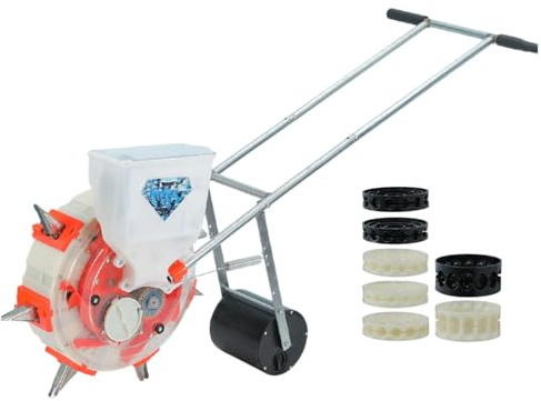 Labasuan Hand Push Garden Seeder, Metal Roller Seeding and Fertilizer Applicator, adjustable number of grains Row Planter Corn Planter Seeder, Handheld Spreader(6 nozzles)