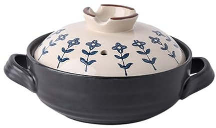 XYUERU Donabe Clay Pot Casserole Japanese Traditional Ceramic Hot Pot Casserole Clay Soup Pot for Steaming, Simmering and Slow Braising Cookware for Stew Soup(2.5L)