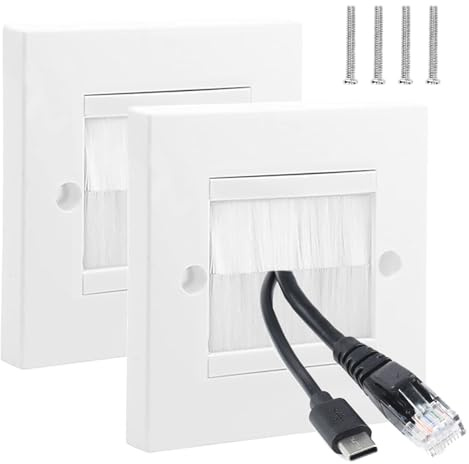 2 Pack Cable Entry Cover,Brush Plates for Cables UK,Brush Plates,Cable Entry Cover with Brushes for Wires and Cable Access (White)