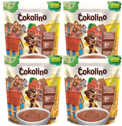 LINO Instant-Weizenbrei mit Kakao – 500 g Beutel | Für Kleinkinder ab 8 Monaten | Schnell zubereitet, 4 Er
