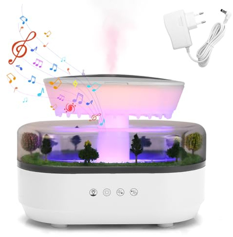 Lampe Pluie Humidificateur d'air,Diffuseur Parfum Maison,7 lumières LED de Couleur,Idéal pour la Maison Bureau Sport - Son de Bruit Blanc