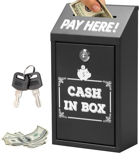 Geldkassette mit Schlüssel, Metall-Spendenbox,Sammelbox,Wandmontage Abschließbare Box Tragbare Kasse für Zuhause,Büro,Außentür,Metall Spendensammelbox (Schwarz)