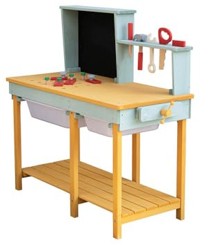 Home Deluxe Werkbank aus Holz Tool - Blau I Kinderwerkbank, Kinderspielzeug Lernspielzeug