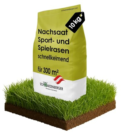 Samen Schwarzenberger I Nachsaat Rasensamen | 10 kg für 300 m² I schnellkeimend & pflegeleicht I für dichten, gleichmäßigen Rasen I Sport- & Spielrasen I verdrängt Moos & Unkraut