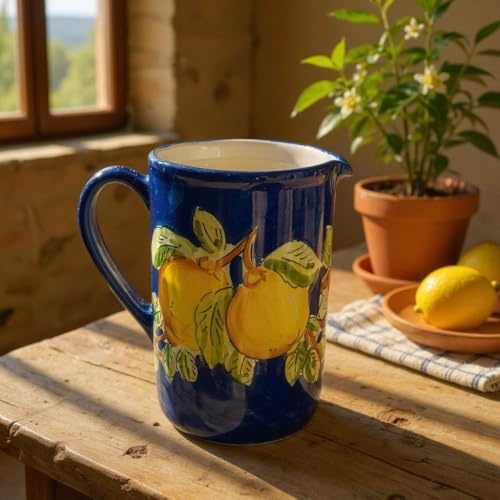 La Maison Unique: Brocca Caraffa Ceramica Vietri Vietrese Cilindrica Decoro Tradizionale Costiera Amalfitana 1,5lt Dipinta a Mano 1801251103