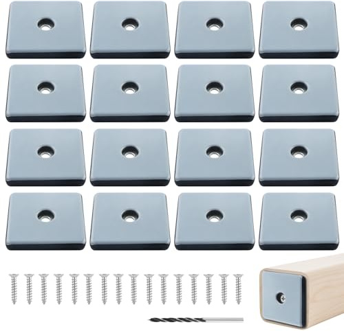 DXLing 16 Stück Teflongleiter zum Schrauben 50mm PTFE Möbelgleiter Teflon Groß Quadratische Möbelgleiter Bodengleiter PTFE Teppichgleiter mit 16 Schrauben und 3mm Micro Bohrer für Stühle Tisch Möbel