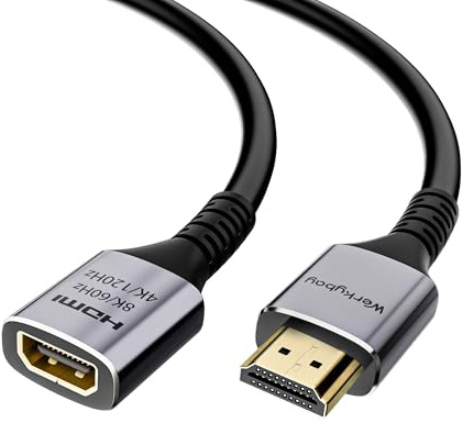 Werkybay 8K Rallonge HDMI 2.1 Câble 2m, Mâle vers Femelle 8K@60Hz 4K@120Hz, 48Gbps Ultra Highspeed, UHD eARC HDCP2.3 HDR10+ 3D, Câble D'extension HDMI Compatible avec TV Stick, HDTV, PS5/4,Xbox etc