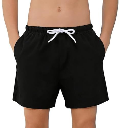 CrystErzoix Costume Piscina Mare Bambino Pantaloncini da Bagno Ragazzo con Fodera in Rete Traspirante a Asciugatura Rapida Shorts per Sport Acquatici, Nero 10-12 Anni