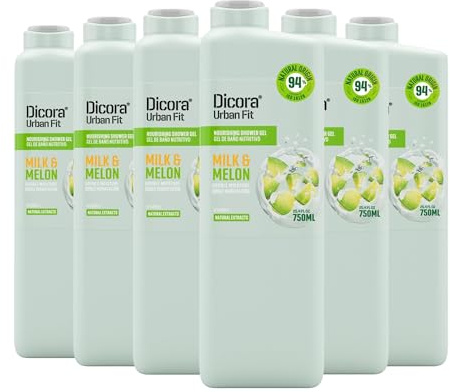 Dicora Urban Fit | Gel de ducha con Vitamina A Leche & Melón | Gel de baño Nutritivo e Hidratante | Piel suave y elástica | Pack 6x750 ml