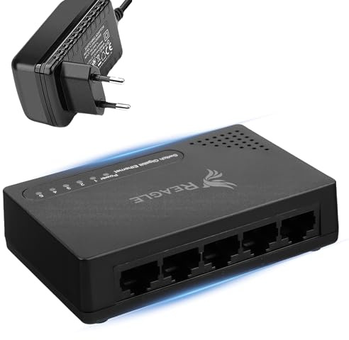 REAGLE Switch LAN 5 Ports Ethernet Gigabit 1 Gbit/s RJ45 – Non-managé – Unmanaged 10/100/1000 Mbps – Plug & Play – 10 Gbps de débit
