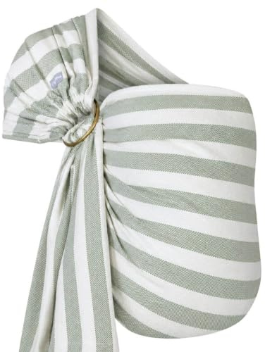 Hoppediz Ring-Sling Babytragetuch ab Geburt, Matcha Latte | Ergonomisches Tragetuch mit Ringen für schnelles Anlegen, inkl. Anleitung