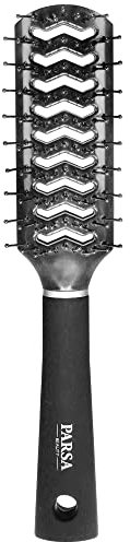 PARSA Beauty Trend Line spazzola capelli – Spazzola per asciugacapelli (Nera) con fessure per l'aria e punte in plastica per districare, asciugare e lisciare – Spazzola per capelli senza strappi