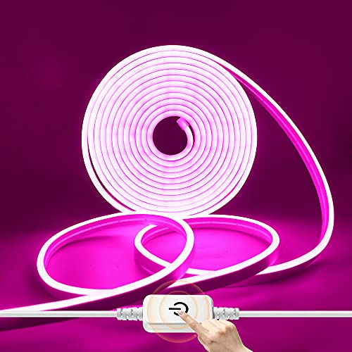 HEGEHE Dimmbar Neon LED Streifen, 12V 2835 LED Strip Wasserdicht Diffusion Silikon Neon Flex LED Lichtband Schlauch für Innen Aussenbereich Heim Küche DIY Deko (Pink, 2M)