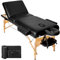 tectake® Mobile Massageliege klappbar, mit 3 Zonen, Massagetisch mit 7,5cm Polsterung, höhenverstellbar, Kopf- und Armstütze, Massagebank mit Holzfüßen, Tragetasche - schwarz