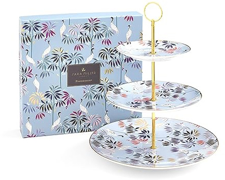 Portmeirion Home & Gifts Sara Miller 3 Tiered Cake Stand -Crane Garden Sky Blue (SMIS78963-XG)