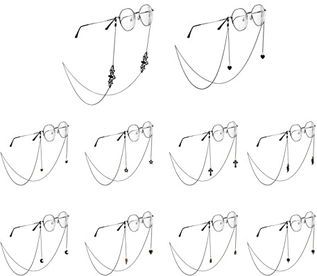 patscorai 10 Stück Brillenkette Zubehör für Damen Herren Brillenhalter Kette Gothic Lanyard Sonnenbrille Ketten Fledermaus Mond Herz Katze Blitzkreuz Krone Stern AntiVerlust & RutschBrillenleine,