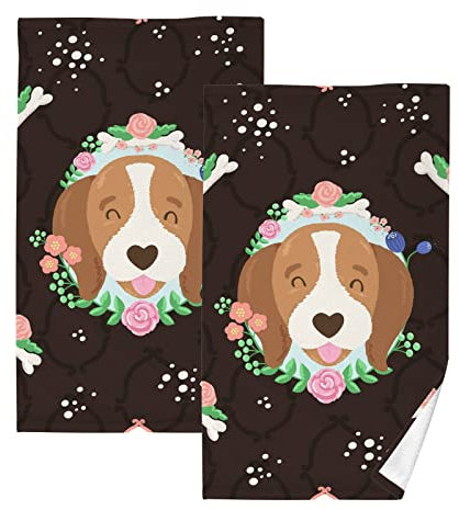 YOUJUNER 2 Stück Baumwolle Handtuch Set Niedlich Hund Druck Handtuch Gesicht Handtücher Badetücher Waschlappen Fingerspitze Dekorative Handtücher