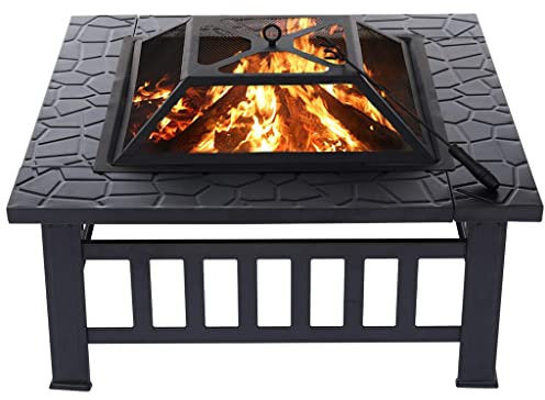 ASVIL 32inch Iron Large Fire Pits Cast Iron Firepit Modern Stylish BBQ Burn Pit Outdoor for Garden Patio Terrace Camping Stand Stove