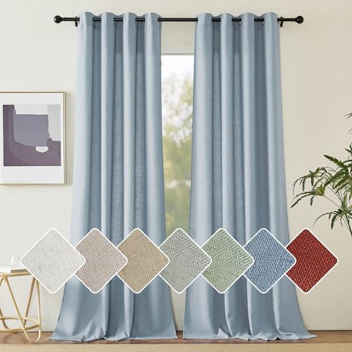 PONY DANCE Semi-Sheer Linen Curtains Ösenschal 2er Set H 245 x B 140 cm Spa-blau, Boho Style Gardinen für Wohnzimmer & Schlafzimmer Leinen Vorhänge Halbtransparent