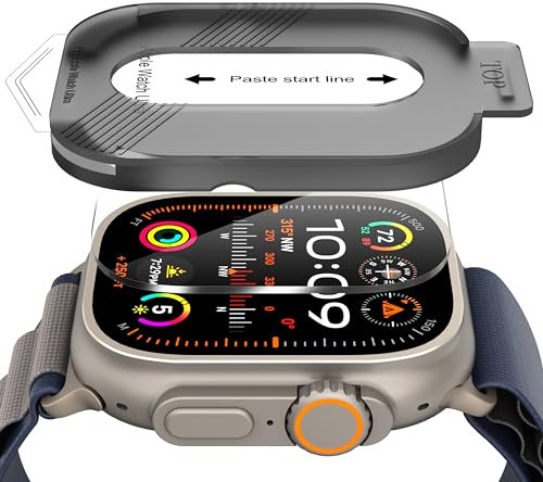 Diruite 2 Piezas Protector Pantalla para Apple Watch Ultra/Ultra 2 49mm Cristal Templado,HD Anti-Raspado Protector Reloj para iWatch 49mm Smartwatch Protector,Fácil de Instalar