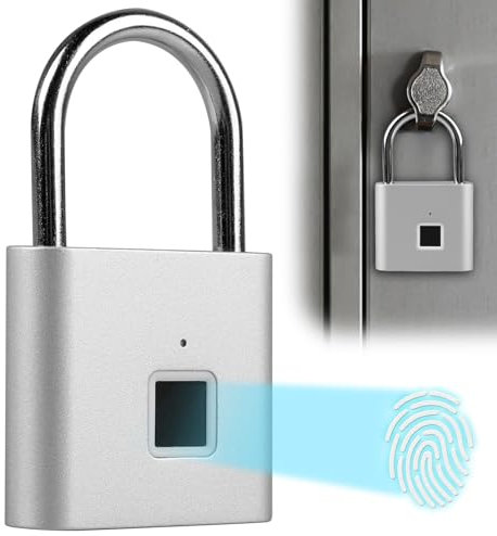 Candado de huellas dactilares, resistente a la intemperie, carga USB, candado con huella dactilar, para gimnasio, equipaje, almacenes, taquilla, color plateado