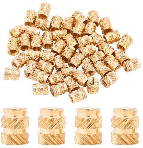 Coptiner 50 Stück 3D Druck Messing Muttern M3x5.7x4.6mm Gerändelte Messingmuttern mit Kunststoff-Box Messing Threaded Inserts für 3D Druckteile Automobil Kunststoffschale