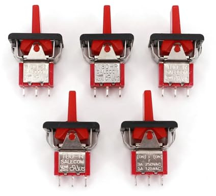 5Pcs SH T80-R Series R8016A-P14 3Pin Momentary MOM-OFF-MOM Self-Return SPDT Rocker and Paddle Switch ICXLPMC(5Pcs Red)