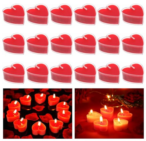 AIYONG 18 stycken romantiska ljus i hjärtform, hjärtformade romantiska värmeljus, doftljus, hjärta, ljus, värmeljus, dekoration för alla hjärtans dag, värmeljus rött för bröllop