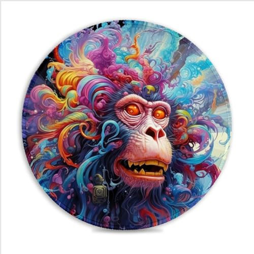 LJSPTU Tapis de Souris Singe psychédélique (11 8 Pouces) Tapis de Souris Rond de Jeu Tapis de Souris en Tissu SU Tapis de Souris Ergonomique Compatible avec Les Souris Laser et optiques