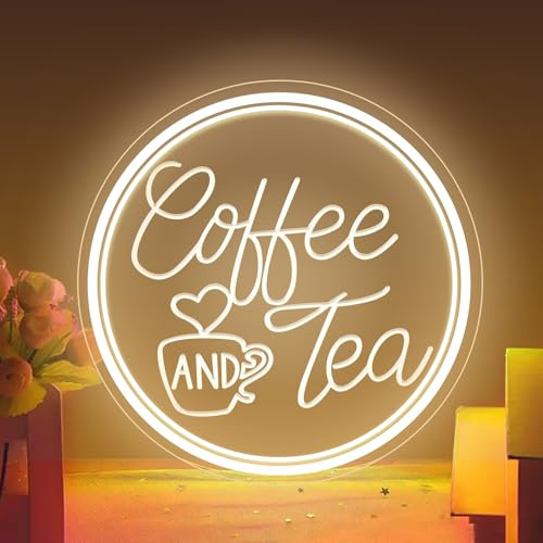Neon-Leuchtschild „Coffee AND Tea“ – 3D-graviert, USB-betrieben – Ideal für Café-Eröffnungen, Kaffeestationen, Küchen, heiße Schokolade und die Dekoration von Cafés