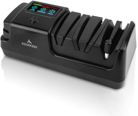 Electric Knife Sharpener with LCD Screen, 3-Stage Speed Adjustable Knife Sharpener for All Kitchen Knives Quick Sharpening (Black)