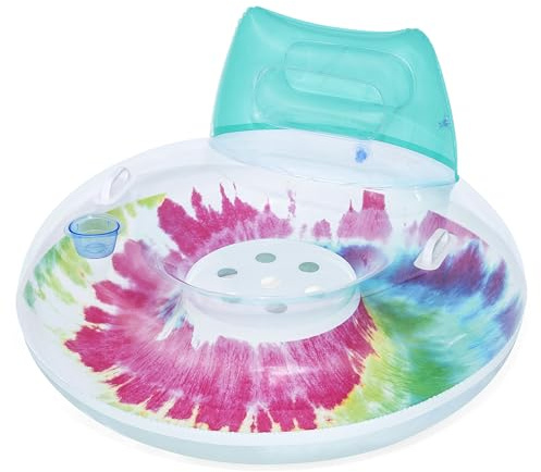 Bestway Schwimmring Tie Dye mit Kopfstütze Ø 106 cm – Großer Pool Schwimmreifen für Erwachsene, mit Griffen & Lehne, für See & Strand, Buntes Design