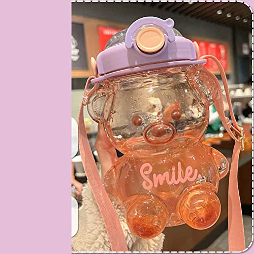 Tonysa Bottiglia D'acqua per Bambini Cartoon Bottiglia di Cannuccia a Forma di Orso Kawaii da 47 Once di Grande capacità con Supporto per Telefono con Coperchio e Tracolla Regolabile, a Prova di (#7)