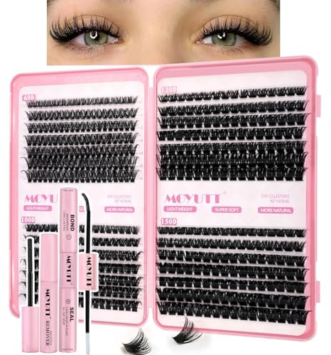 Cluster Lashes Kit 540PCS Individuel Eyelashes with Lash Glue & Remover Lash Book Kit D Curl Fluffy Volume False Lashes 8-16MM for DIY at Home Beginners Friendly (60+100+120+150D Kit)