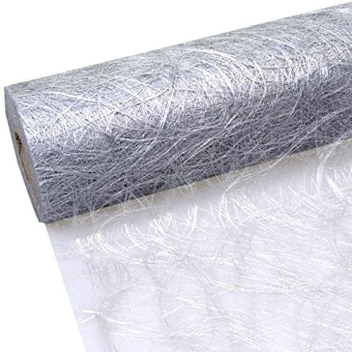 SIZOWEB Table Runner/25 m Roll + 100 Free Decorative Diamonds, Polyester, Silber, 30cm Breite