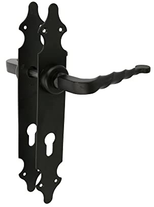 Amig - Türgriff | Antik Design | Passend für Türöffner 30V & Türfalle Elektrisch | Stahlplatte Zamak Pull | Für Einsteckschloss Dornmaß 30mm, Schwarz, Mod. PB85