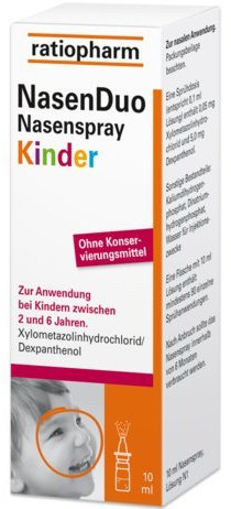 Ratiopharm NasenDuo für Kinder zwischen 2-6Jahren zur Abschwellung der Nasenschleimhaut bei Schnupfen und zur unterstützenden Behandlung von Haut- und Schleimhautschäden, Spar-Set 5x10ml